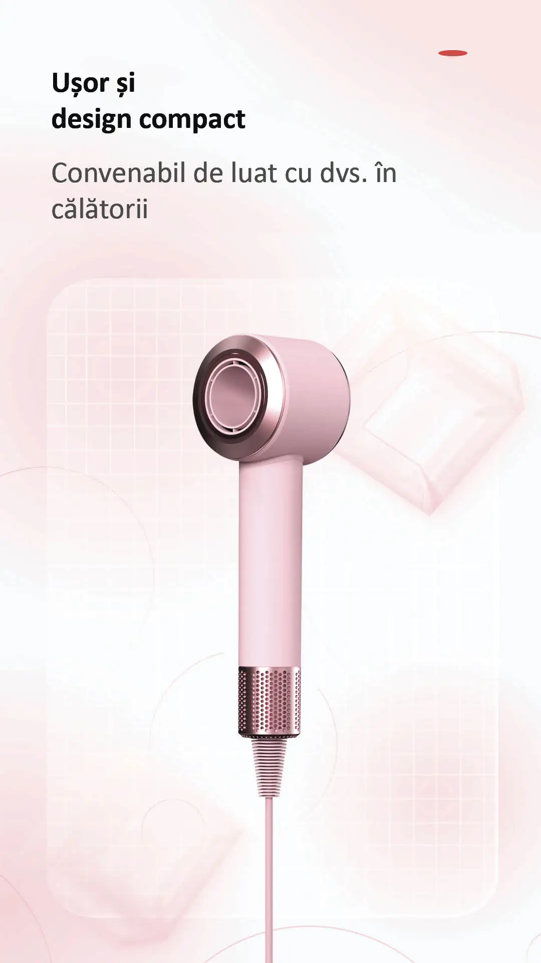 Uscătorul de păr Daiwall G5 este ușor și compact, ceea ce îl face companionul perfect de călătorie.